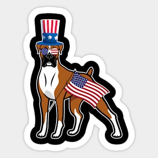 Boxer Uncle Sam Hat Sunglasses Usa Flag 4th Of July Sticker